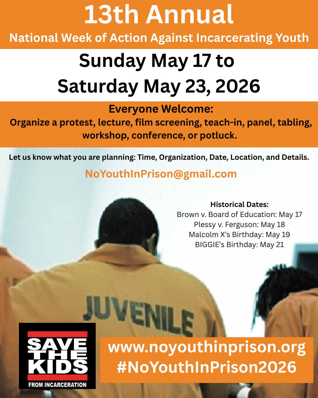 13th Annual National Week of Action Against Incarcerating Youth – May 17 to May 23, 2026